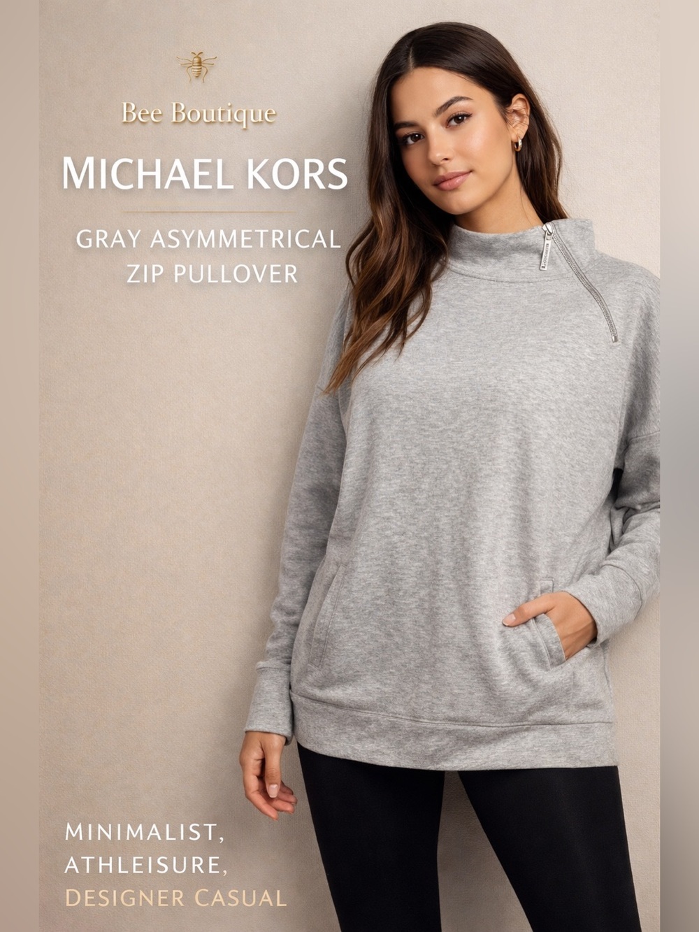 Quiet Luxury Michael Kors Asymmetrical Zip Pullover Size L Capsule Wardrobe